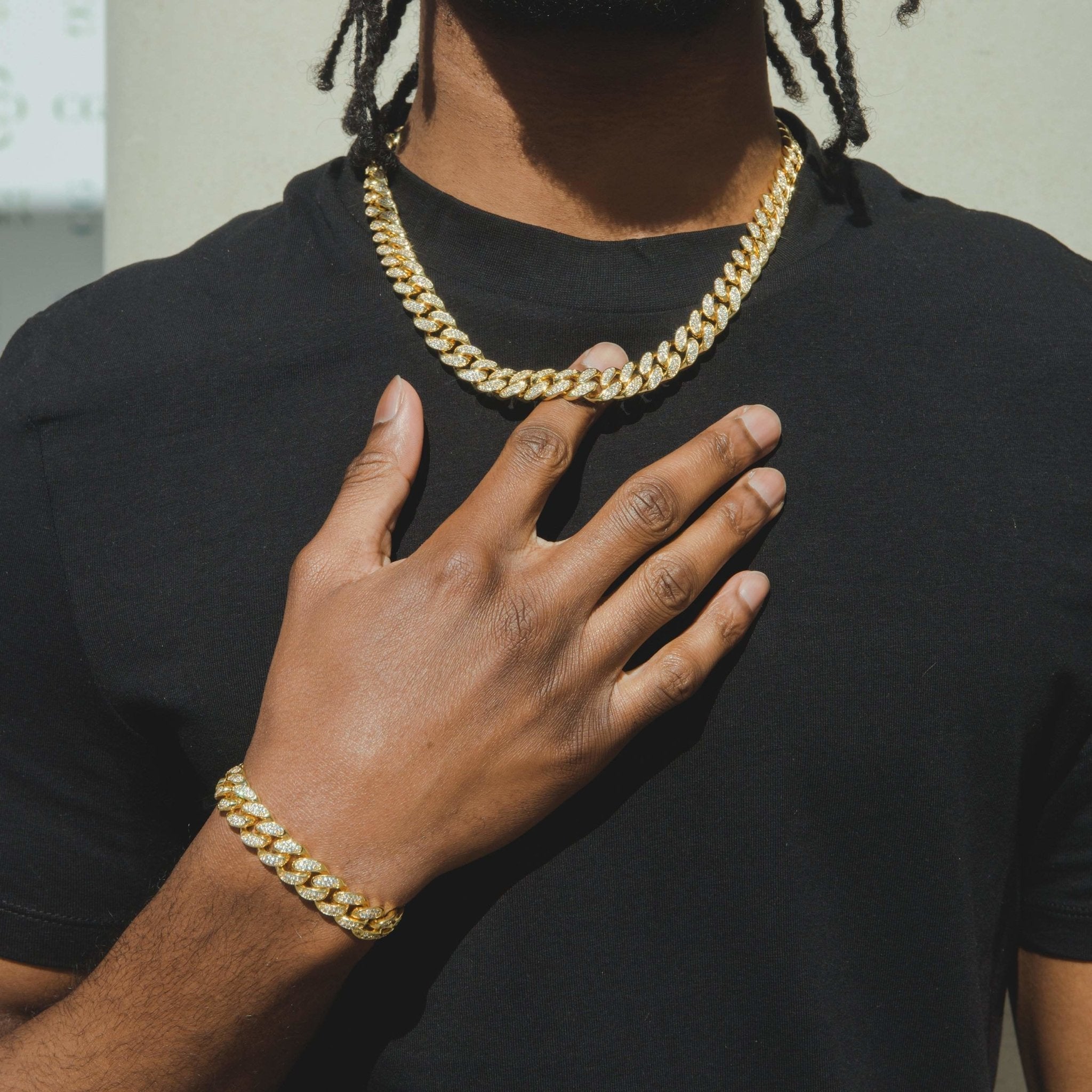 12mm Iced Cuban Chain + Bracelet Bundle - Gold - Cernucci